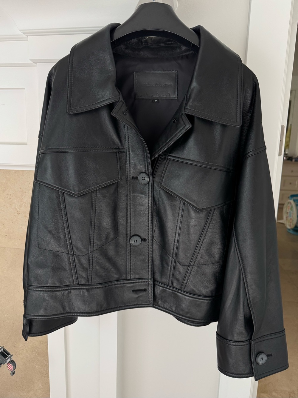 Women’s Black Leather Button-Front Jacket